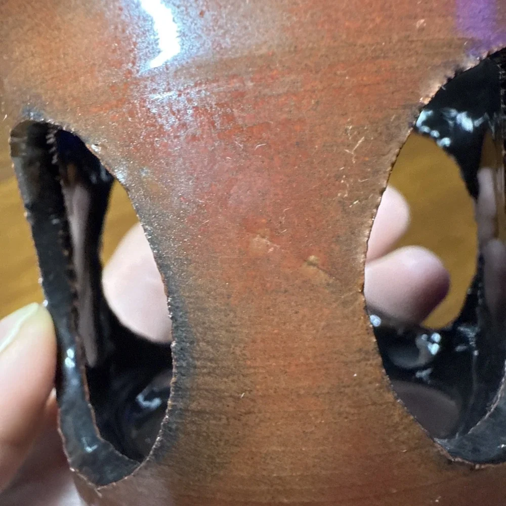 Vintage‎ Terra-cotta tea light candle holder 1992 Red/ Black